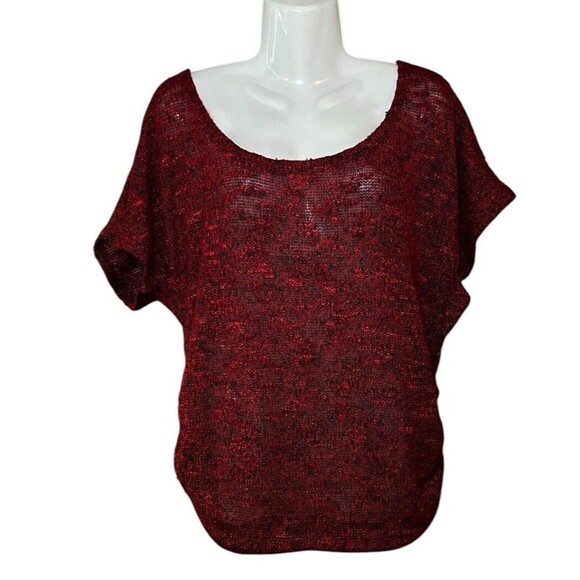 Caren Sport Women's Size 2X Red Heathered Boat Neck Short Sleeve Knit Sweater - Picture 1 of 3